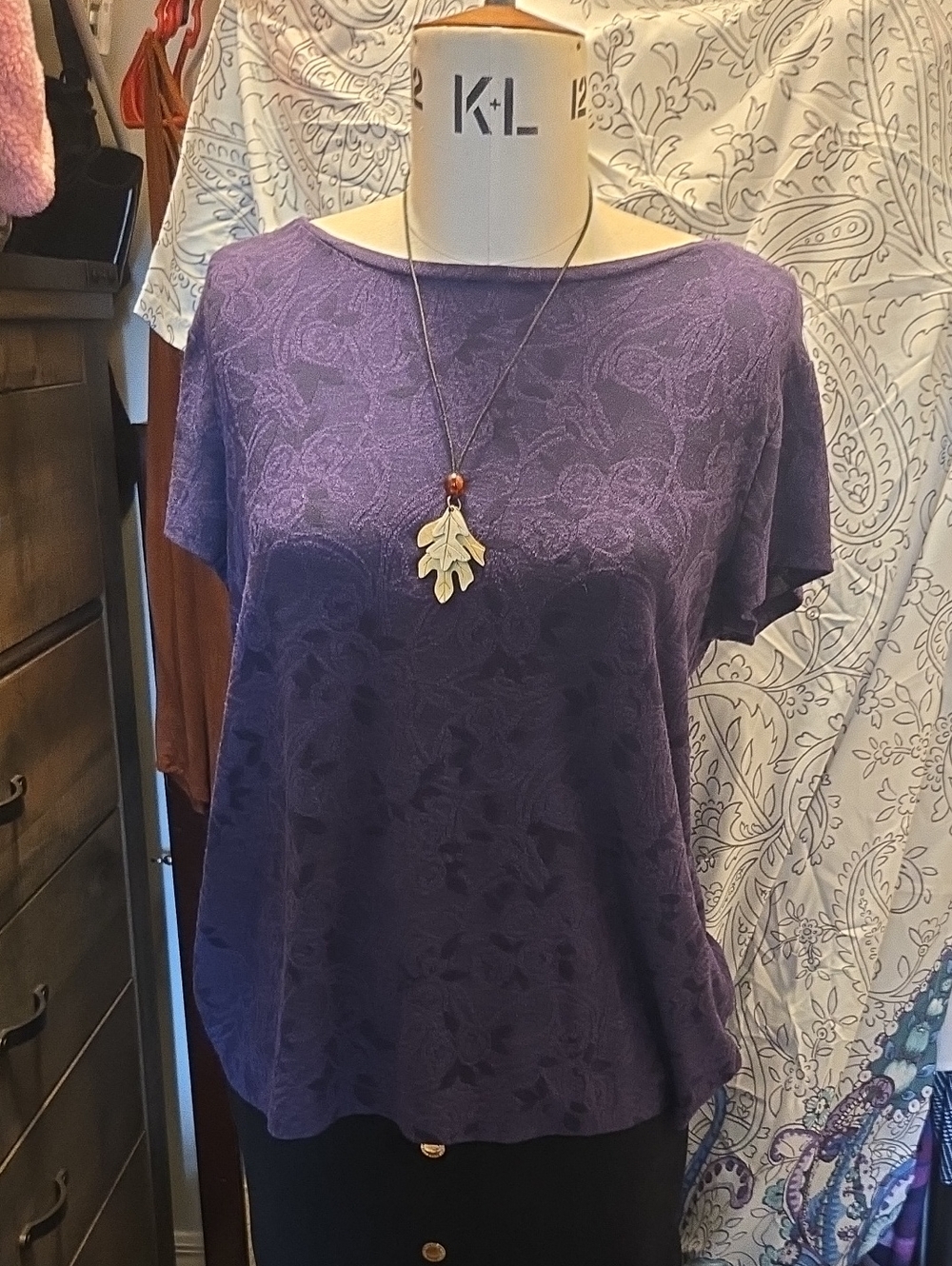 Simply Vera Vera Wang Purple Floral Jacquard Short-Sleeve Top
